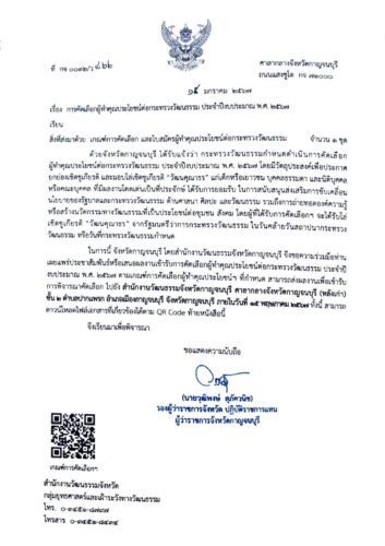 ประชาสัมพันธ์การคัดเลือกผู้ทำคุณประโยชน์ต่อกระทรวงวัฒนธรรม ประจำปีงบประมาณ พ.ศ.2567